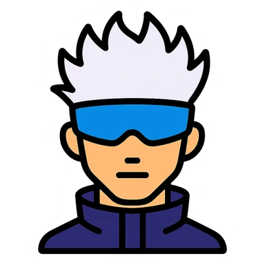Gojo Satoru, stylized as a cool modern icon, minimal details, blue blindfold, white hair sticker