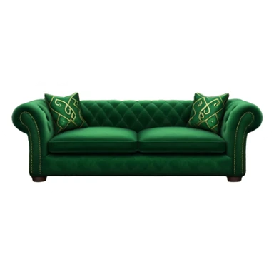 emerald green sofa by a stone fireplace, Slytherin common room, subtle snake motifs sticker
