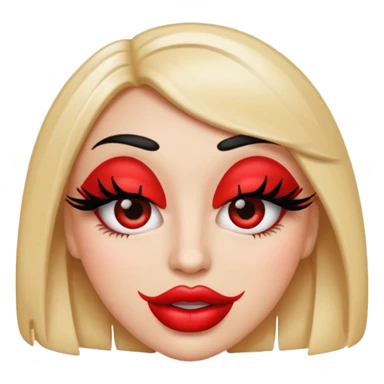 Emoji shape with big eyelashes and huge red lips with nails sticker