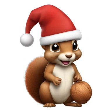 squirrel holding a walnut and wearing a christmas hat sticker