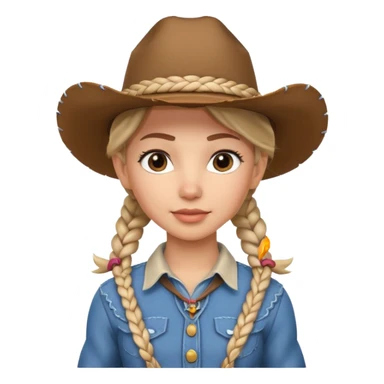 cute cowgirl portrait, head and shoulders only, cowboy hat, braided hair, western outfit collar, confident expression, 3D cartoon, mobile game icon style, clean background, no text, no watermark
 sticker