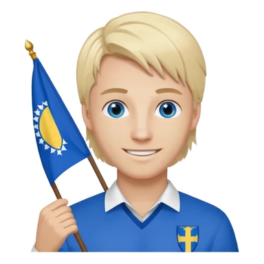 Create a man with bosnia flagg in his hand with blue eyes blond here with agatha sticker
