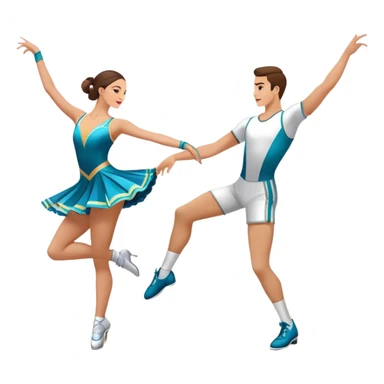 Icon for Sports Dance: a couple performing an energetic and synchronized dance, dressed in competitive dance attire, dance shoes, a rhythmically placed dance floor, and a competition backdrop. The icon should capture the athleticism, technique, and precision of sports dance. Transparent background. sticker
