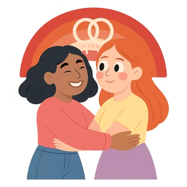 Make the minimalist pastel rainbow more explicitly lesbian by using the lesbian pride flag colors and adding a subtle double venus symbol. Keep it soft and clean, no text, with no background. sticker