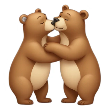 Female bear and male bear kissing, face only, with hearts above them sticker