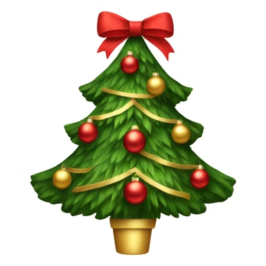 a Christmas tree with red and gold ornaments and red bows sticker