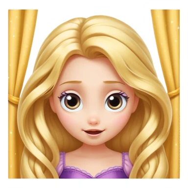 Cinematic Adorable Rapunzel Portrait Emoji, Playfully peeking out from behind a curtain of hair, big sparkling eyes, cheeks flushed with excitement, exuding charm and innocence, an absolute delight! sticker