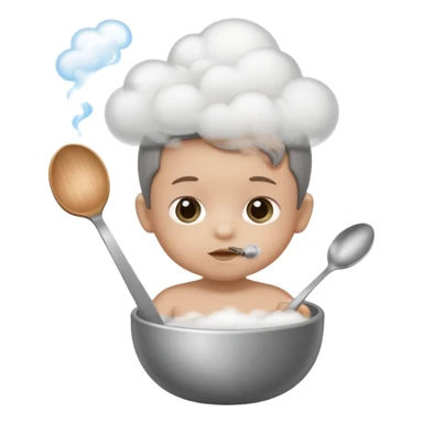 Baby with a spoon in one hand and lighter in the other with smoke (not fire) coming off the spoon.  sticker