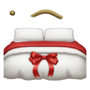 Bed with luscious satin red sheets and bows and a christmas pillow sticker