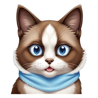 Cinematic Comical Brown Mantle Snowshoe Cat Portrait Emoji, Head tilted dramatically with an exaggeratedly shocked or offended expression, deep brown fur flowing like a mantle over its back, paired with crisp white paws, chest, and a signature white facial mask, piercing icy-blue eyes widened in disbelief, Simplified yet hilariously expressive features, highly detailed, glowing with a slightly sassy glow, high shine, dramatic yet playful, stylized with an air of attitude, bright and endearing, soft glowing outline, capturing the essence of a sassy and over-the-top feline, so meme-worthy it feels like it could side-eye its way into internet fame instantly! sticker