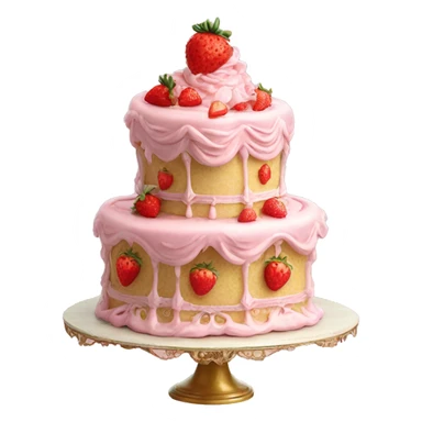 Vintage pink rococo cake with single strawberry on the top sticker
