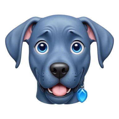 Cinematic Comical Blue Great Dane Portrait Emoji, Head tilted dramatically with an exaggeratedly amused expression, featuring a striking blue Fur with a glossy finish, wide, expressive steel-blue eyes filled with playful disbelief, Simplified yet hilariously expressive features, highly detailed, glowing with a slightly sassy glow, high shine, dramatic yet playful, stylized with an air of cheeky charm, bright and endearing, soft glowing outline, capturing the essence of a spirited and over-the-top guardian, so meme-worthy it feels like it could side-eye its way into internet fame instantly! sticker