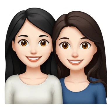 White skin long black haired woman with white skin long brown haired woman in love sticker