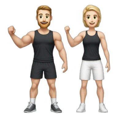 Full height Actively gesturing with hands Pale skinned Fit Man With the biceps and brown hair in dark gray Sleeveless Mike, black oversize sports shorts and white Sneakers sticker