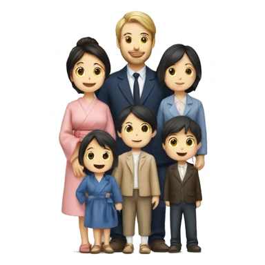 French　male and Japan wife with 4 kids family sticker