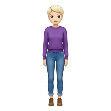 woman full body standing short pixie hair jeans sweater smile sticker