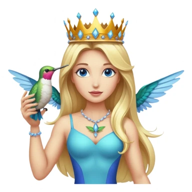 full body woman long blonde hair blue eyes white skin muscular build hummingbird crown and nectar flask sticker