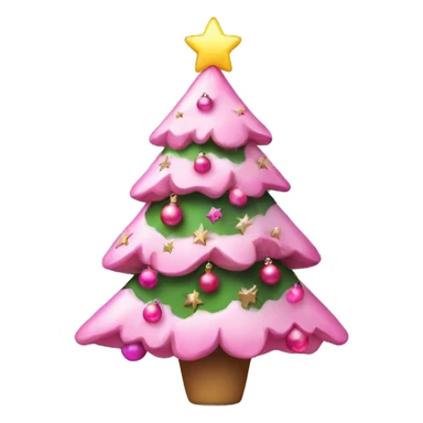 Cute Christmas tree with pink decorations, chtistmas lights and star on top sticker