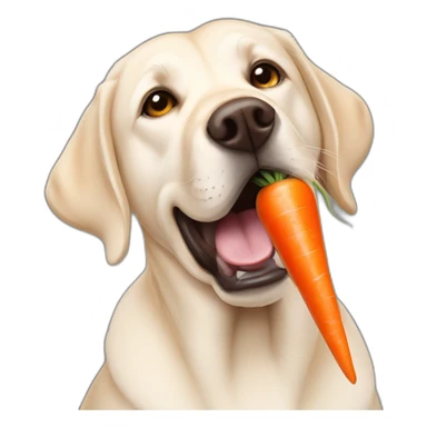 badly behaved pale labrador eating a carrot sticker
