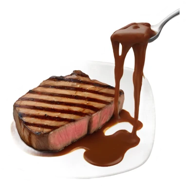 a steak with brown steak sauce drizzled over it sticker