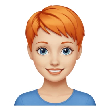27 year old white woman, orange hair, pixie cut, blue eyes sticker