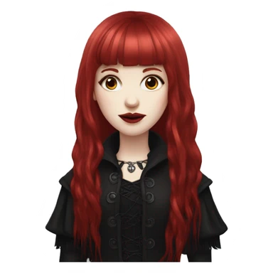 pale skinned girl with long ruby red hair with fringe bangs and is in gothic outfit sticker
