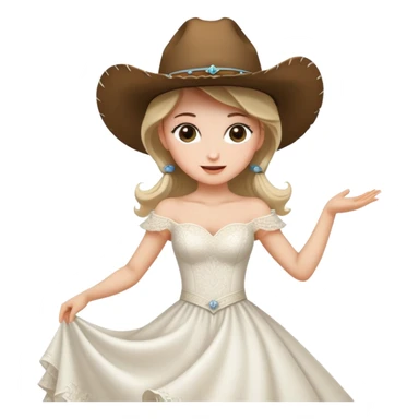Girl with cowboy hat dancing in a wedding dress sticker