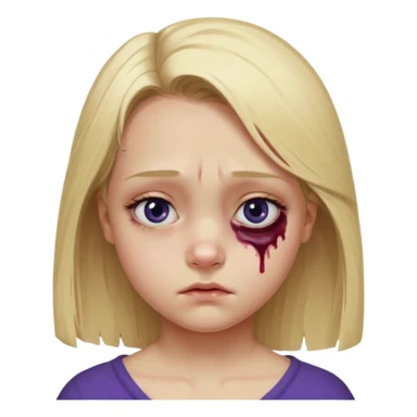 Blonde girl emoji, head and slight shoulders visible, one eye clearly bruised and swollen, dark purple-blue bruise around the entire eye socket, visible puffiness under eyelid, slightly uneven eyelids due to swelling, subtle red irritation around the eye, small wince expression like she’s in pain  sticker