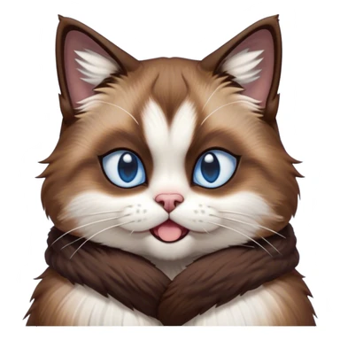 Cinematic Comical Brown Mantle Snowshoe Cat Portrait Emoji, Head tilted dramatically with an exaggeratedly shocked or offended expression, deep brown fur flowing like a mantle over its back, paired with crisp white paws, chest, and a signature white facial mask, piercing icy-blue eyes widened in disbelief, Simplified yet hilariously expressive features, highly detailed, glowing with a slightly sassy glow, high shine, dramatic yet playful, stylized with an air of attitude, bright and endearing, soft glowing outline, capturing the essence of a sassy and over-the-top feline, so meme-worthy it feels like it could side-eye its way into internet fame instantly! sticker