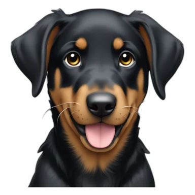 Hungry beauceron puppy with white chest and chin sticker