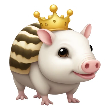  white piebald chubby round armadillo pig panda centipede armadillo wearing a crown sticker