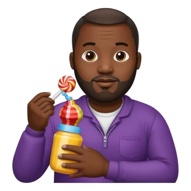 Big black man hold a  baby bottle and a lollipop sticker
