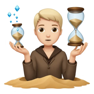 Character holding a broken hourglass, sand frozen mid-air sticker