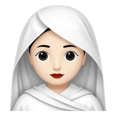 vull un perosnatge estil bimoji que sigui com una nimfa bella i fantasmal amb túniques blanques. Té la pell literalments blanca com el guix, cabell platejat, un nas llarg, ulls negres grans i llavis carmesí. que estigui somrient sense arrecades i roba vermellai balnca  sticker