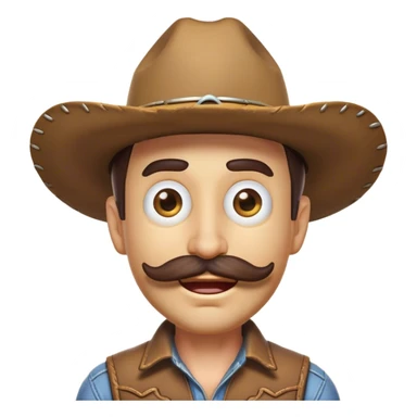 Clash of Clans aesthetic Comical Cowboy Portrait Emoji, Head tilted dramatically with an exaggerated, fun expression and wide, comically expressive eyes, featuring a rugged yet cartoonish build with a playful cowboy hat and quirky mustache, his natural skin tone evident, Simplified yet hilariously expressive features, highly detailed, glowing with a slightly sassy western glow, high shine, dramatic yet playful, stylized with an air of cheeky frontier mischief, soft glowing outline, capturing the essence of a meme-worthy cowboy bringing humor to epic quests! sticker