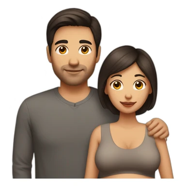 Latin pregnant woman with dark brown medium-long hair and a husband with short dark brown haircut without a mustache or beard sticker
