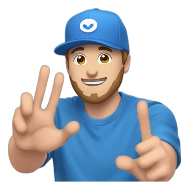 MrBeast wearing a blue cap making heart sign with a hand sticker