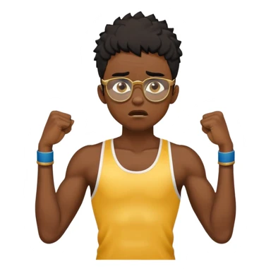 black boy athlete in stringer with gold glasses frustrated scared pulling hair sticker