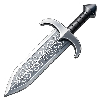 Engrave this steel greatsword with elegant silver engravings, keep it crisp, shiny, and slightly fancier than iron, realistic metallic steel, emoji style. Transparent background. sticker