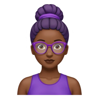Female Athlete with Glasses – Dark-skinned woman, bun hairstyle, purple sports top.


 sticker