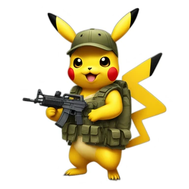 pikachu wearing bulletproof vest and a ak-17 sticker
