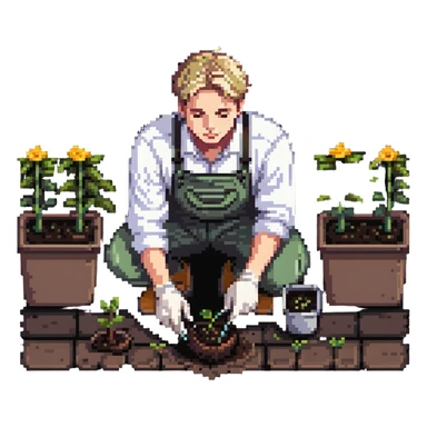 diligent young white male gardener planting seeds sticker