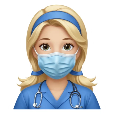 enfermera rubia con pelo largo, con mascarilla y guantes azules sticker