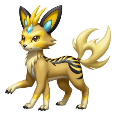 Feral Lightning-patterned Zig-zagged buzzy fuzzy Meloetta-Renamon-Manectric-Luxray-Electrike-Vernid-fusion-hybrid-creature, full body  sticker