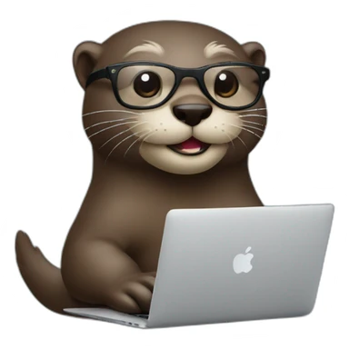 otter with glasses leaning against a pillow while using a macbook sticker