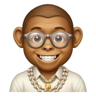rich monkey with glasses smiling with diamond grillz and a bitcoin golden chain with diamond pearls sticker
