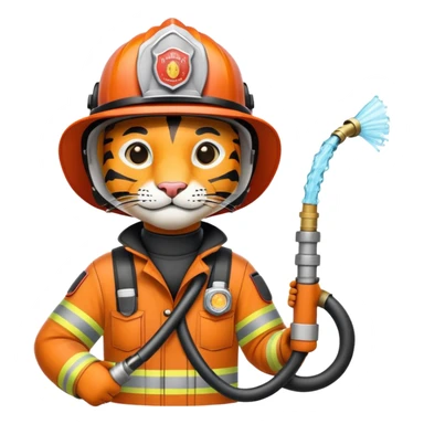 Tiger firefighter with helmet and hose sticker
