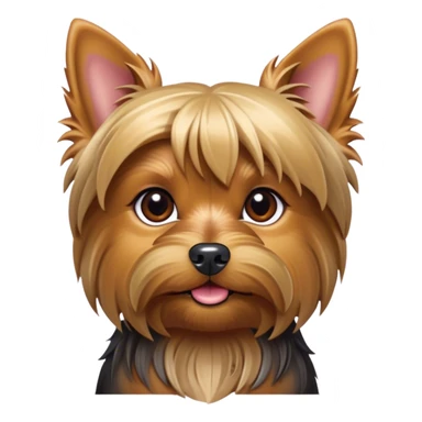 Cinematic Noble Yorkshire Terrier Portrait Emoji, Exuding refined charm and dignified poise, with a lustrous, silky fur in rich, deep hues, alert eyes and a confident expression, simplified yet exquisitely detailed, glowing with a soft, aristocratic radiance, high shine, embodying intelligent grace and classic elegance, soft glowing outline, capturing the essence of a regal Yorkshire Terrier ready to rule the screen with effortless sophistication! sticker