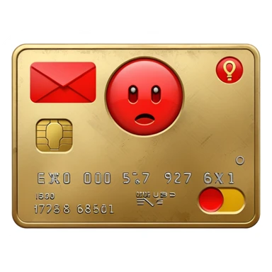 credit card with a red exclamation mark, showing negative bank balance sticker