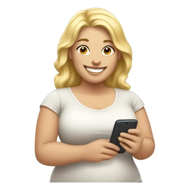 overweight blondie woman happy with a smartphone on hands sticker